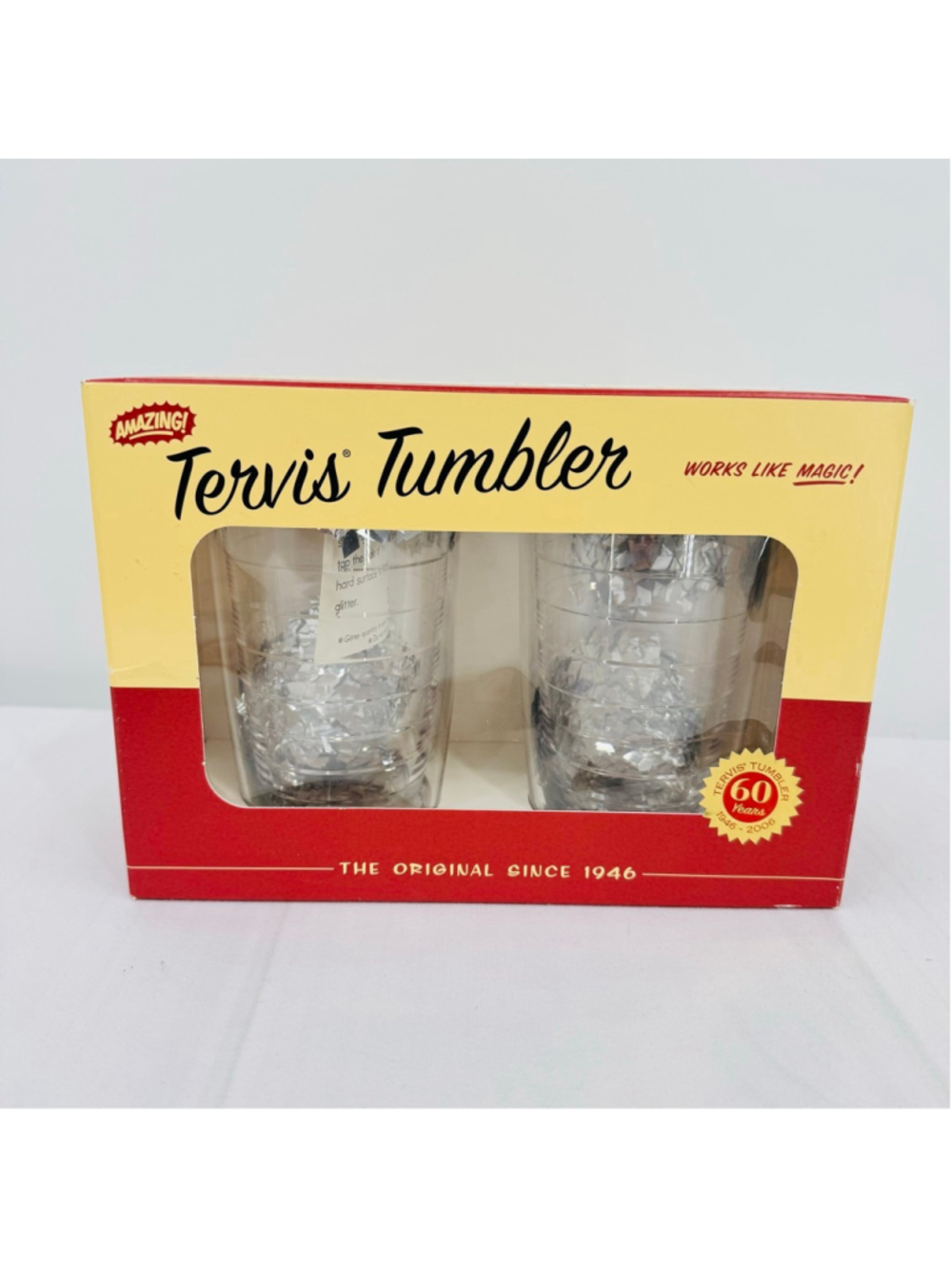 Vintage Tervis Tumbler 2006 60th Anniversary Silver Glitter Confetti 2 16oz Set